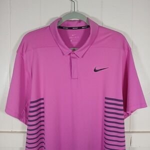 Nike Shirt Golf Dri Fit Geo Stripe Polo Men's XL Pink Performance SS 890091